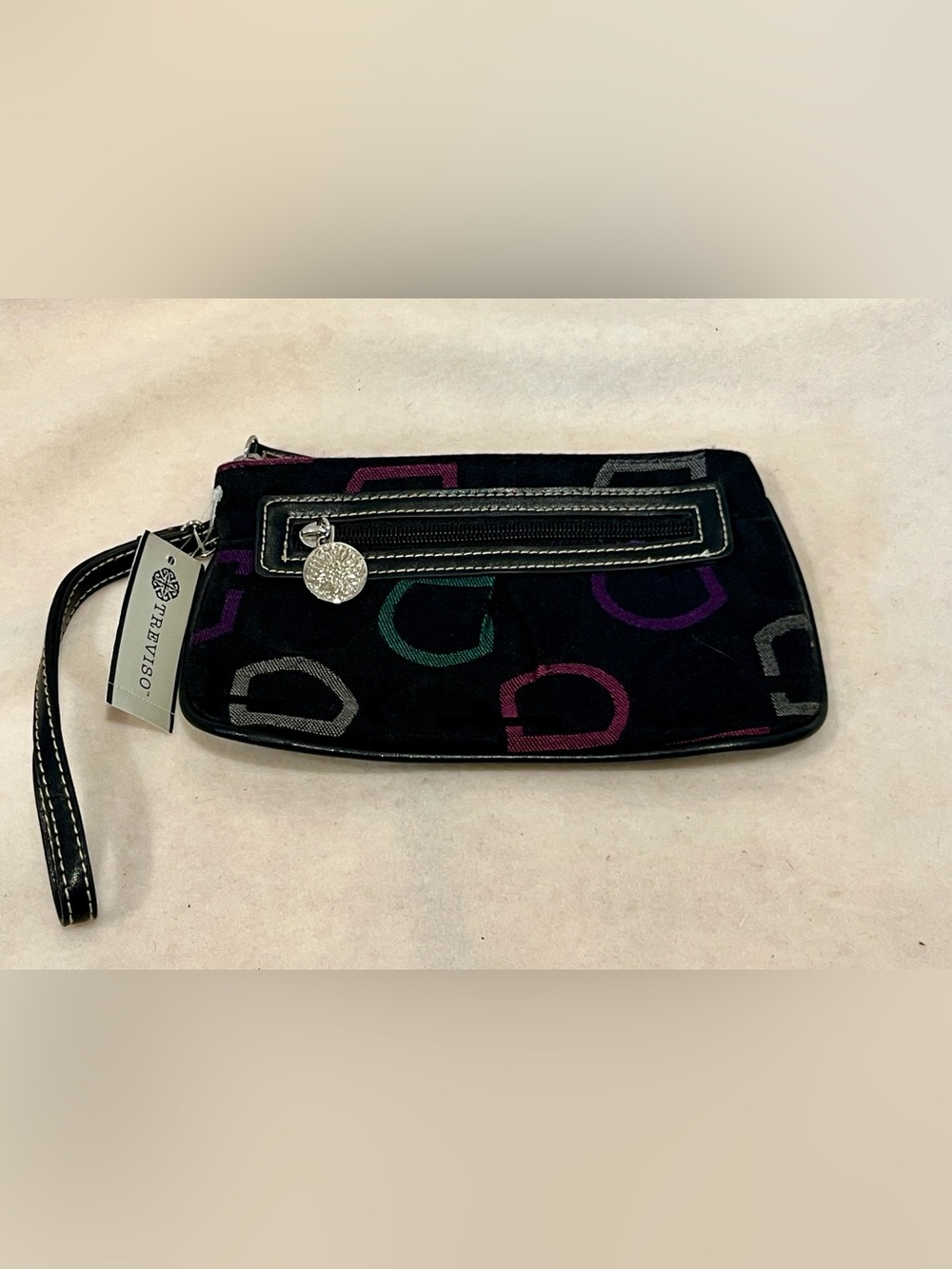 Treviso Black Logo Wristlet Clutch with Multicolor Accents